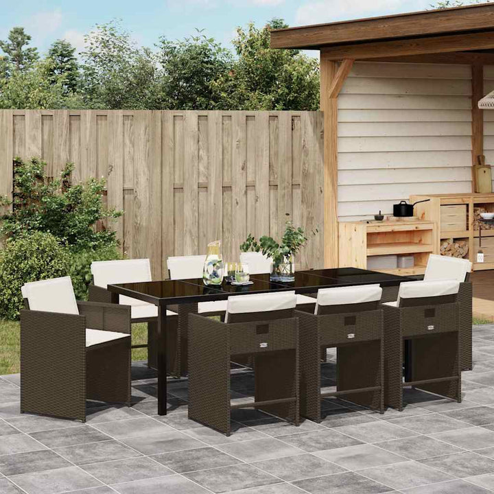 Have Spisebordssæt med pude 9 pcs Brun polyrattan