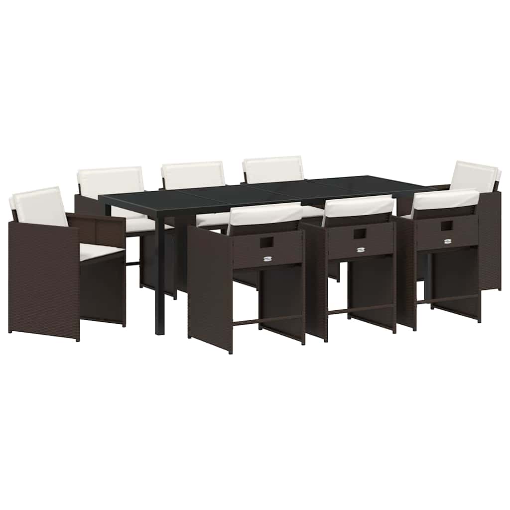 Have Spisebordssæt med pude 9 pcs Brun polyrattan