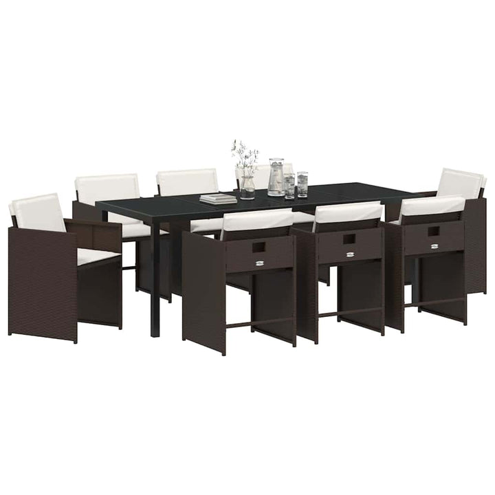 Have Spisebordssæt med pude 9 pcs Brun polyrattan