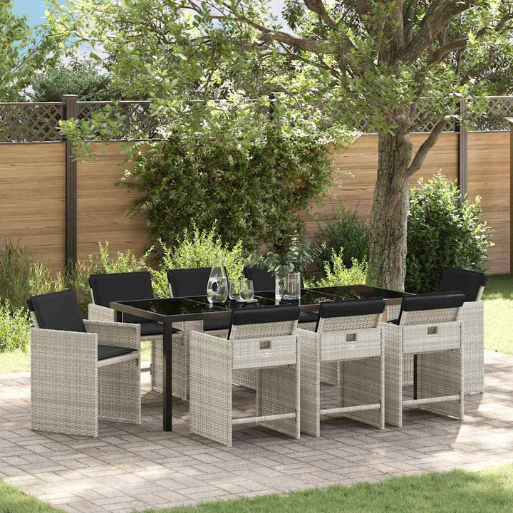 Have Spisebordssæt med pude 9 pcs Lysegrå polyrattan