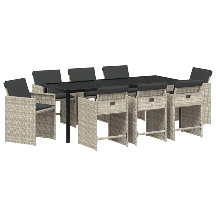 Have Spisebordssæt med pude 9 pcs Lysegrå polyrattan