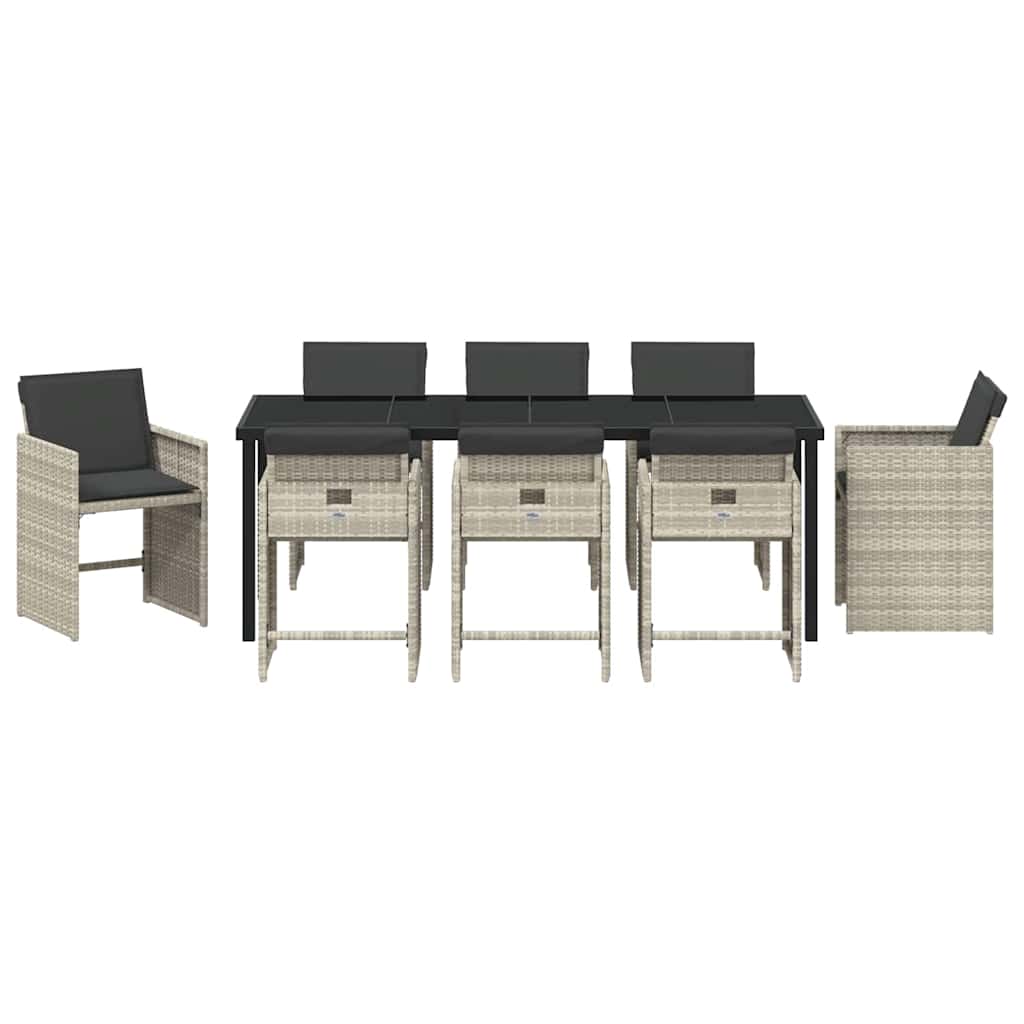 Have Spisebordssæt med pude 9 pcs Lysegrå polyrattan