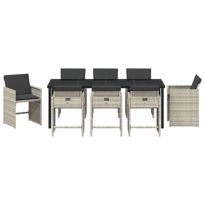 Have Spisebordssæt med pude 9 pcs Lysegrå polyrattan
