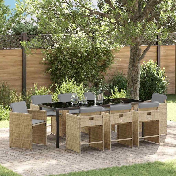Have Spisebordssæt med pude 9 pcs Beige polyrattan