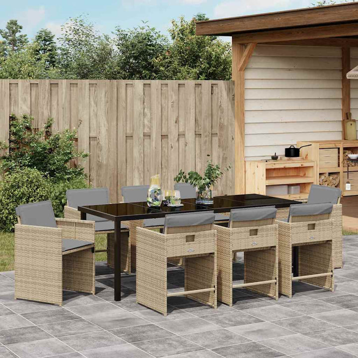 Have Spisebordssæt med pude 9 pcs Beige polyrattan