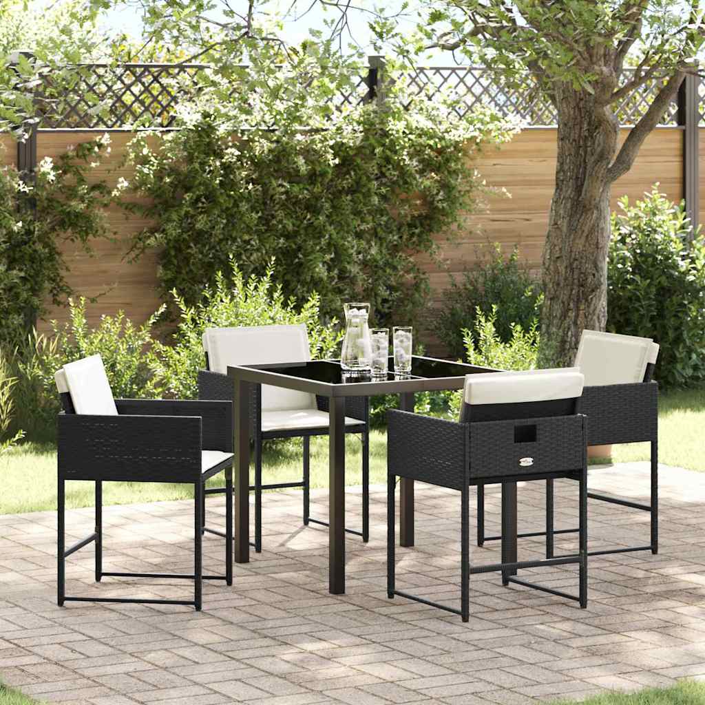 Have Spisebordssæt med pude 5 pcs Sort polyrattan