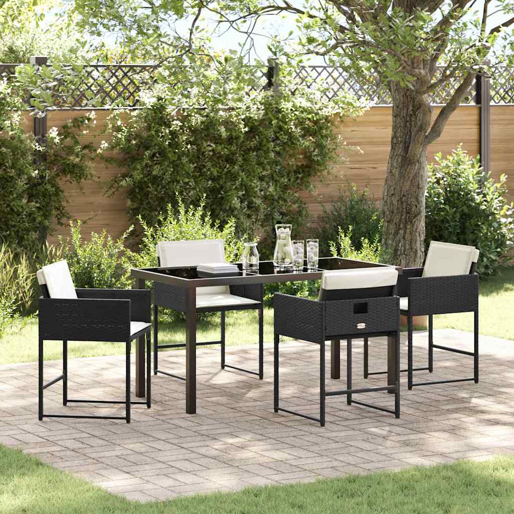 Have Spisebordssæt med pude 5 pcs Sort polyrattan