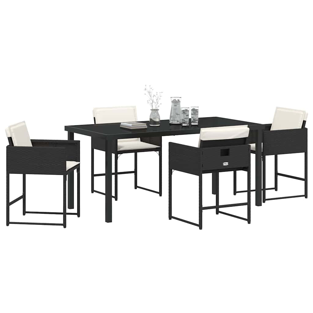 Have Spisebordssæt med pude 5 pcs Sort polyrattan