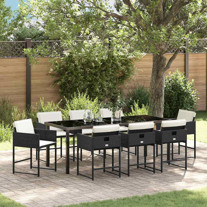 Have Spisebordssæt med pude 9 pcs Sort polyrattan