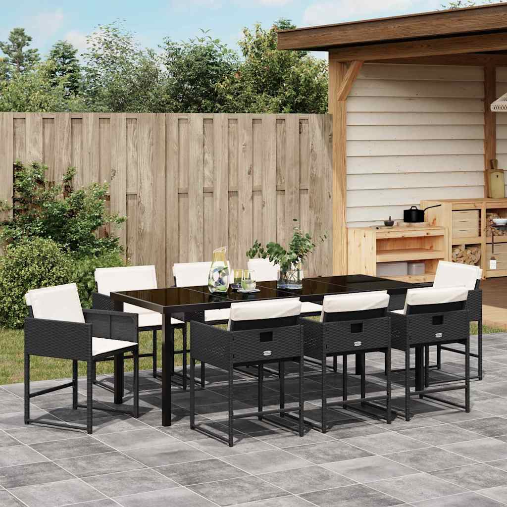 Have Spisebordssæt med pude 9 pcs Sort polyrattan