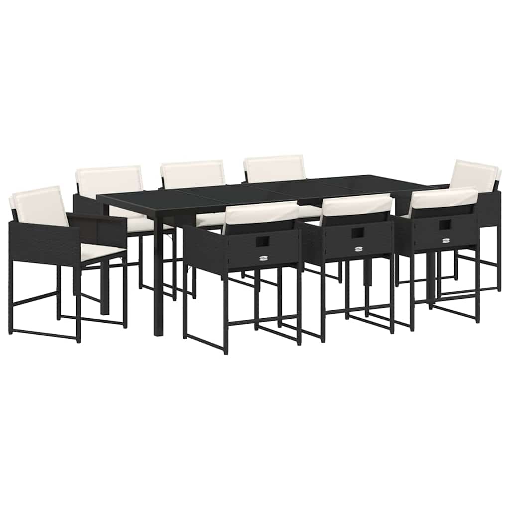 Have Spisebordssæt med pude 9 pcs Sort polyrattan