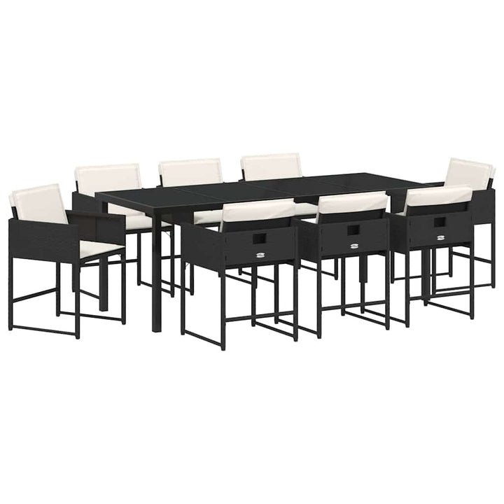 Have Spisebordssæt med pude 9 pcs Sort polyrattan