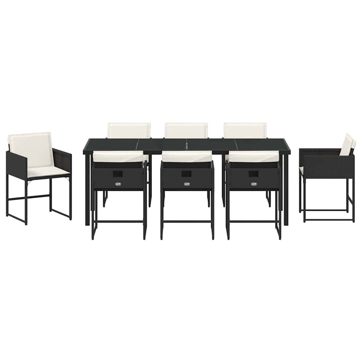 Have Spisebordssæt med pude 9 pcs Sort polyrattan