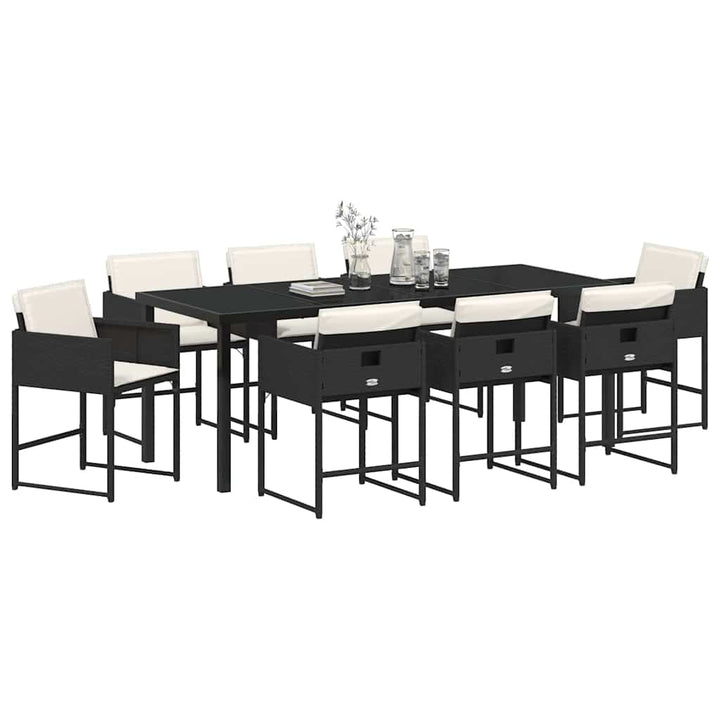 Have Spisebordssæt med pude 9 pcs Sort polyrattan