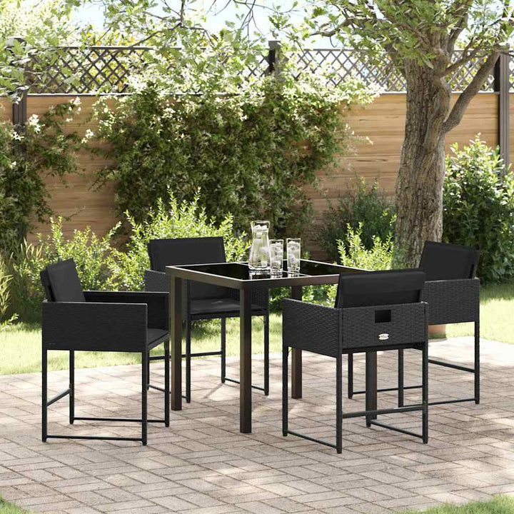 Have Spisebordssæt med pude 5 pcs Sort polyrattan