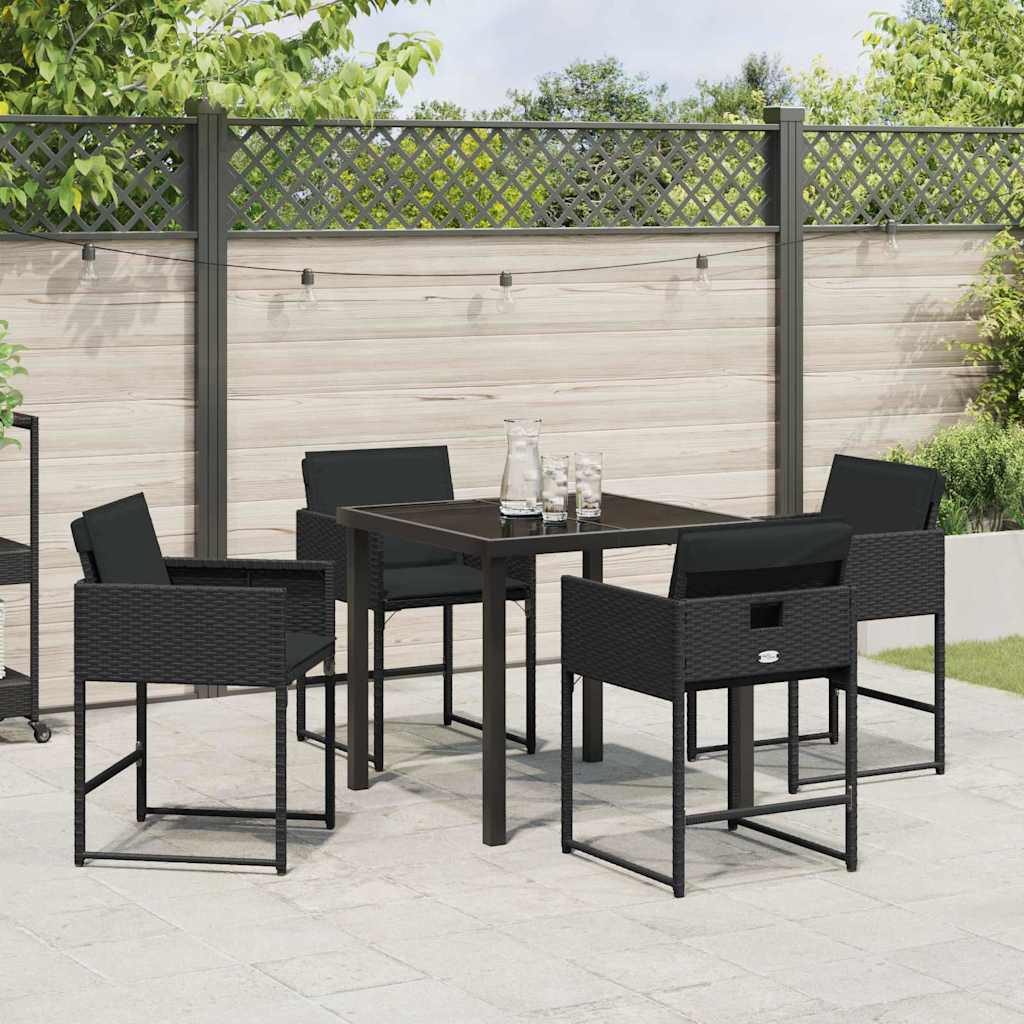 Have Spisebordssæt med pude 5 pcs Sort polyrattan