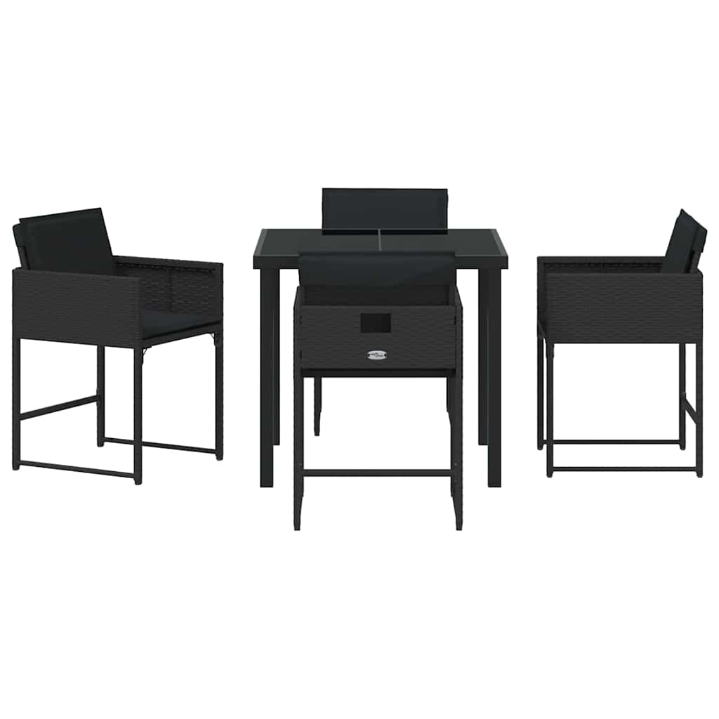 Have Spisebordssæt med pude 5 pcs Sort polyrattan