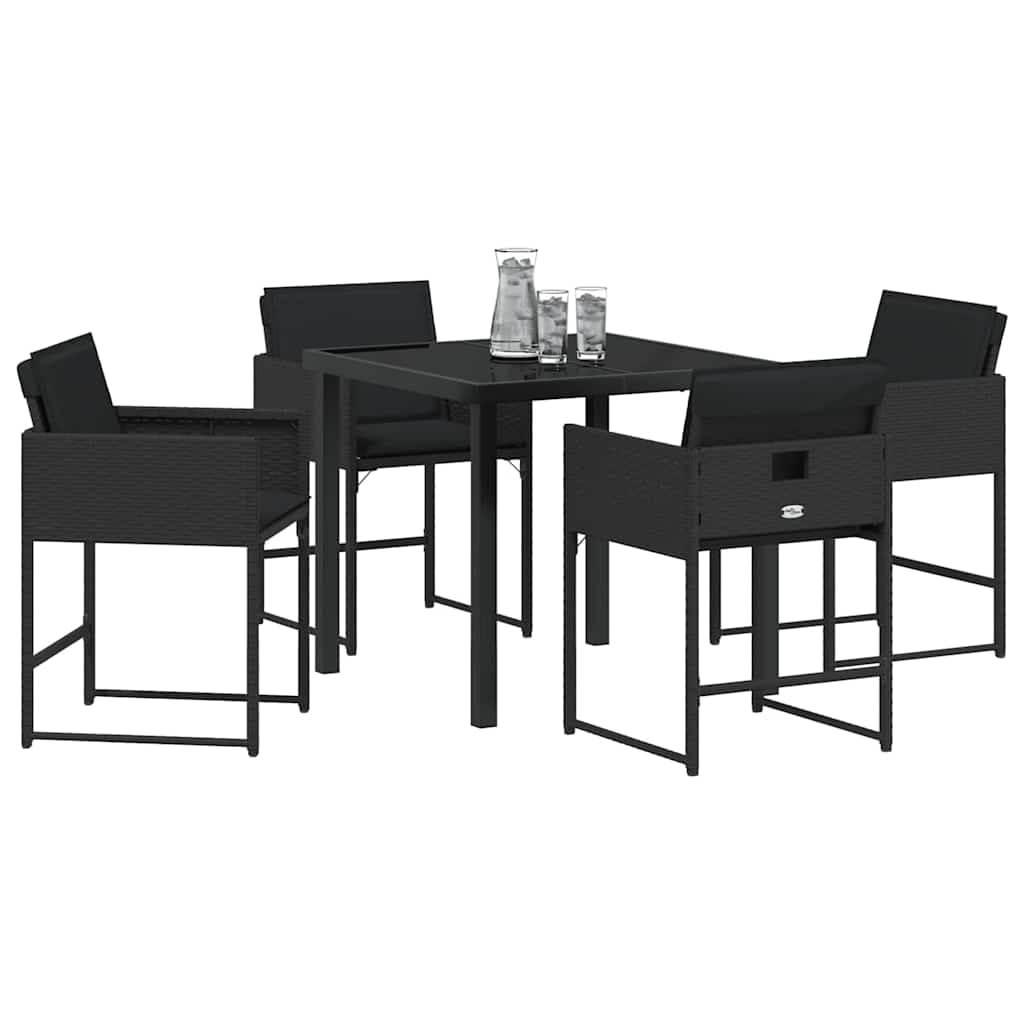 Have Spisebordssæt med pude 5 pcs Sort polyrattan