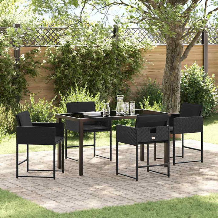 Have Spisebordssæt med pude 5 pcs Sort polyrattan
