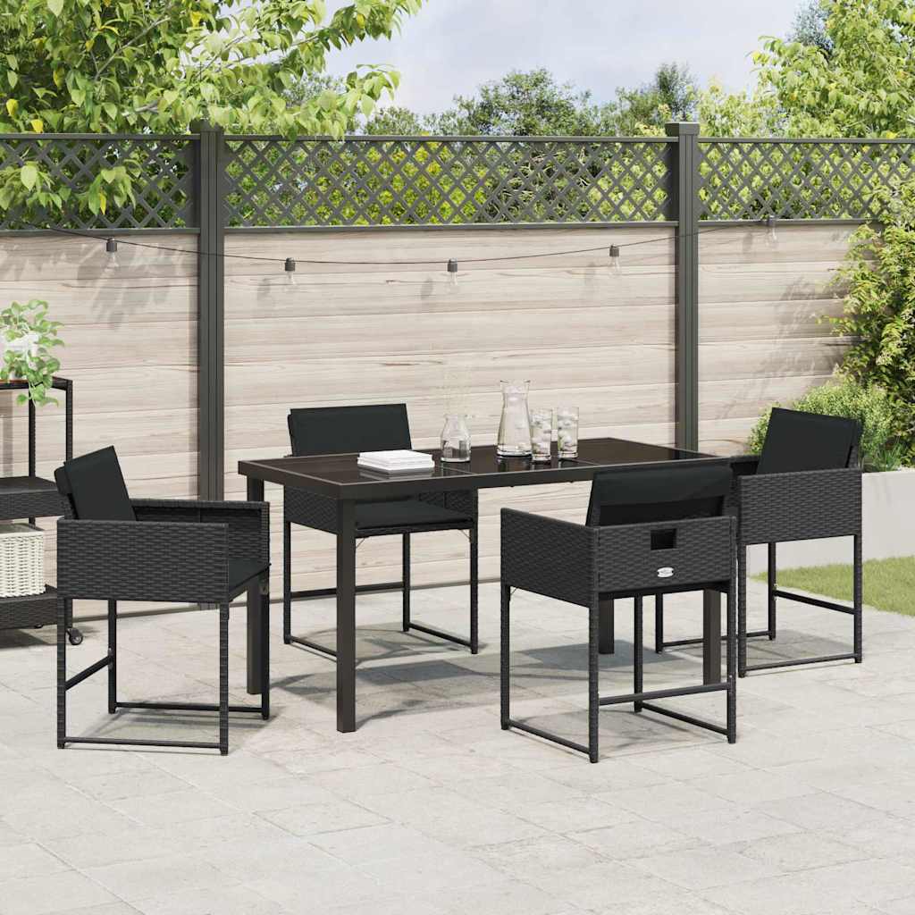 Have Spisebordssæt med pude 5 pcs Sort polyrattan