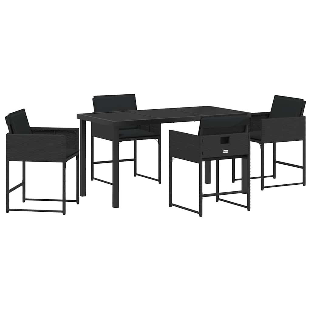 Have Spisebordssæt med pude 5 pcs Sort polyrattan