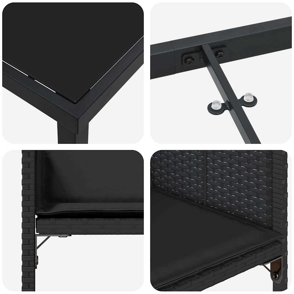 Have Spisebordssæt med pude 9 pcs Sort polyrattan