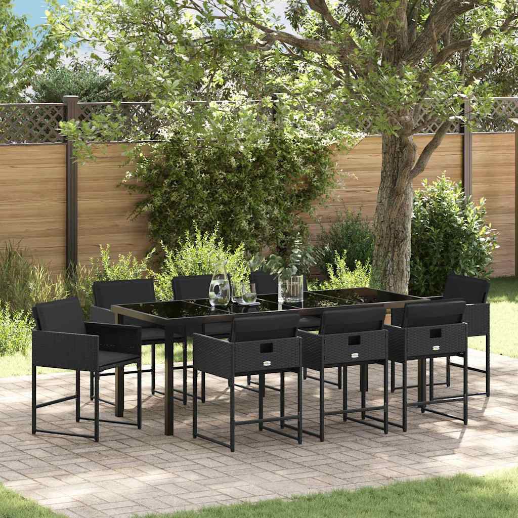 Have Spisebordssæt med pude 9 pcs Sort polyrattan