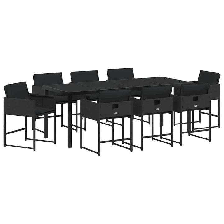 Have Spisebordssæt med pude 9 pcs Sort polyrattan