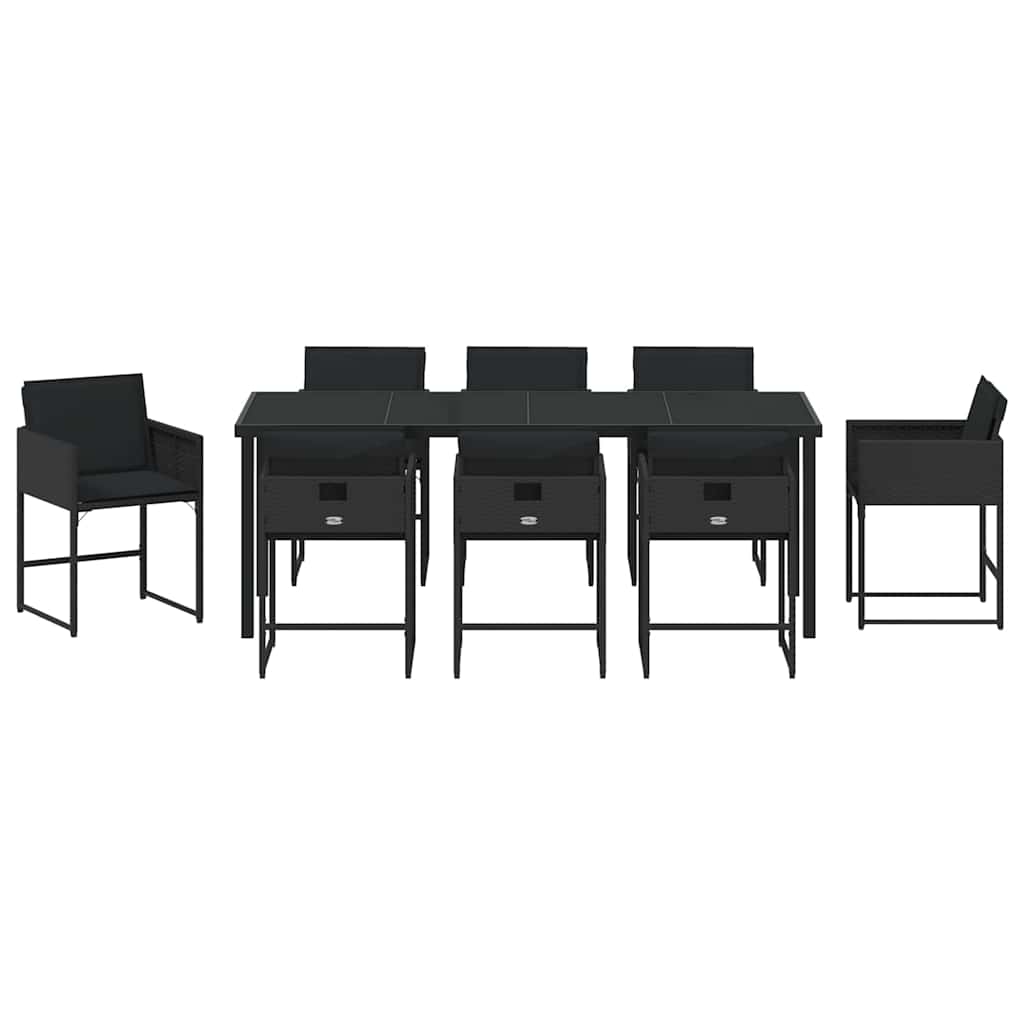 Have Spisebordssæt med pude 9 pcs Sort polyrattan