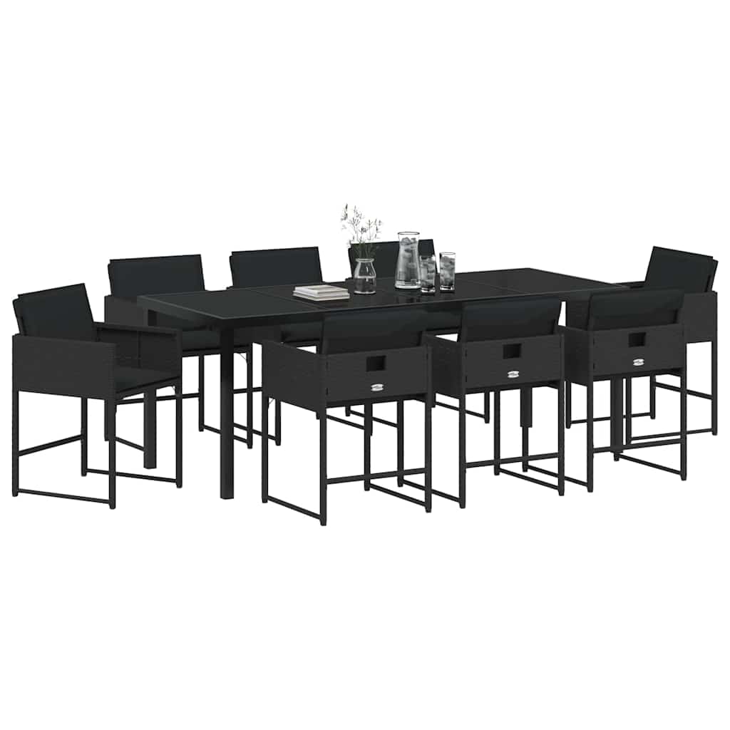 Have Spisebordssæt med pude 9 pcs Sort polyrattan