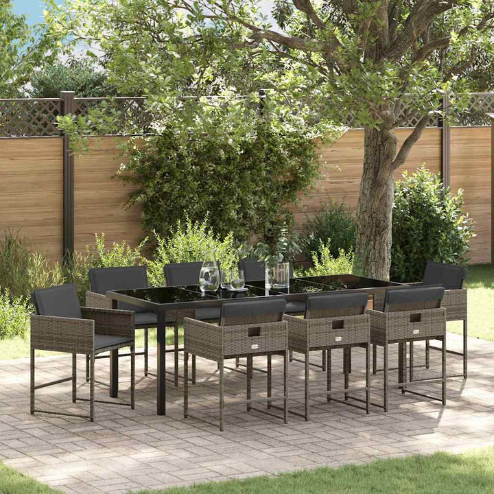 Have Spisebordssæt med pude 9 pcs Grå polyrattan