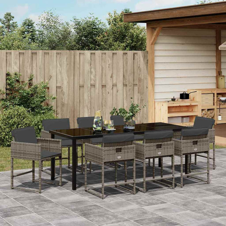 Have Spisebordssæt med pude 9 pcs Grå polyrattan
