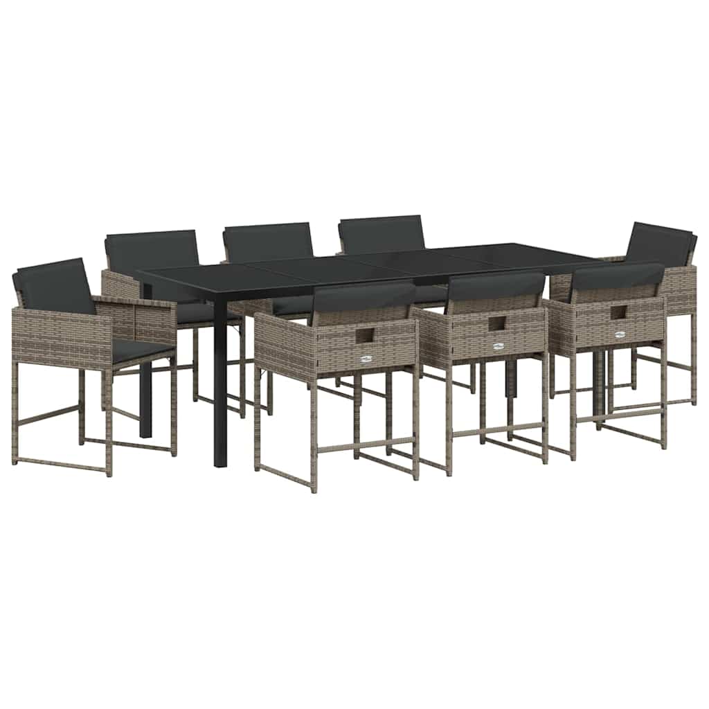 Have Spisebordssæt med pude 9 pcs Grå polyrattan