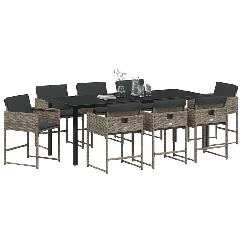 Have Spisebordssæt med pude 9 pcs Grå polyrattan