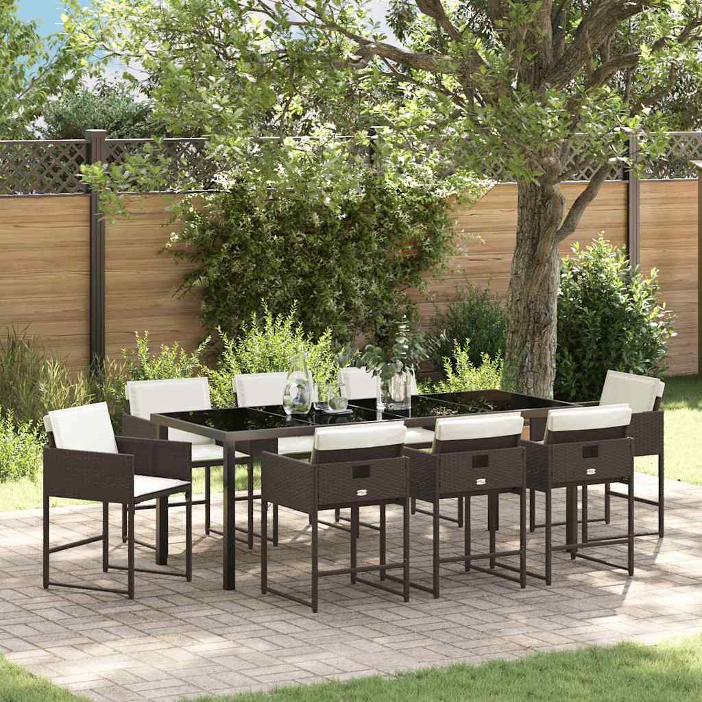 Have Spisebordssæt med pude 9 pcs Brun polyrattan