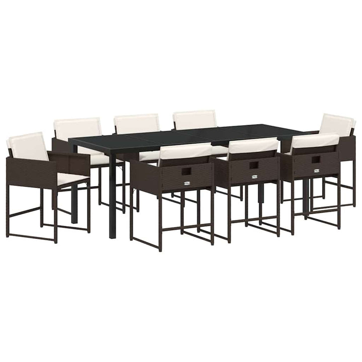 Have Spisebordssæt med pude 9 pcs Brun polyrattan
