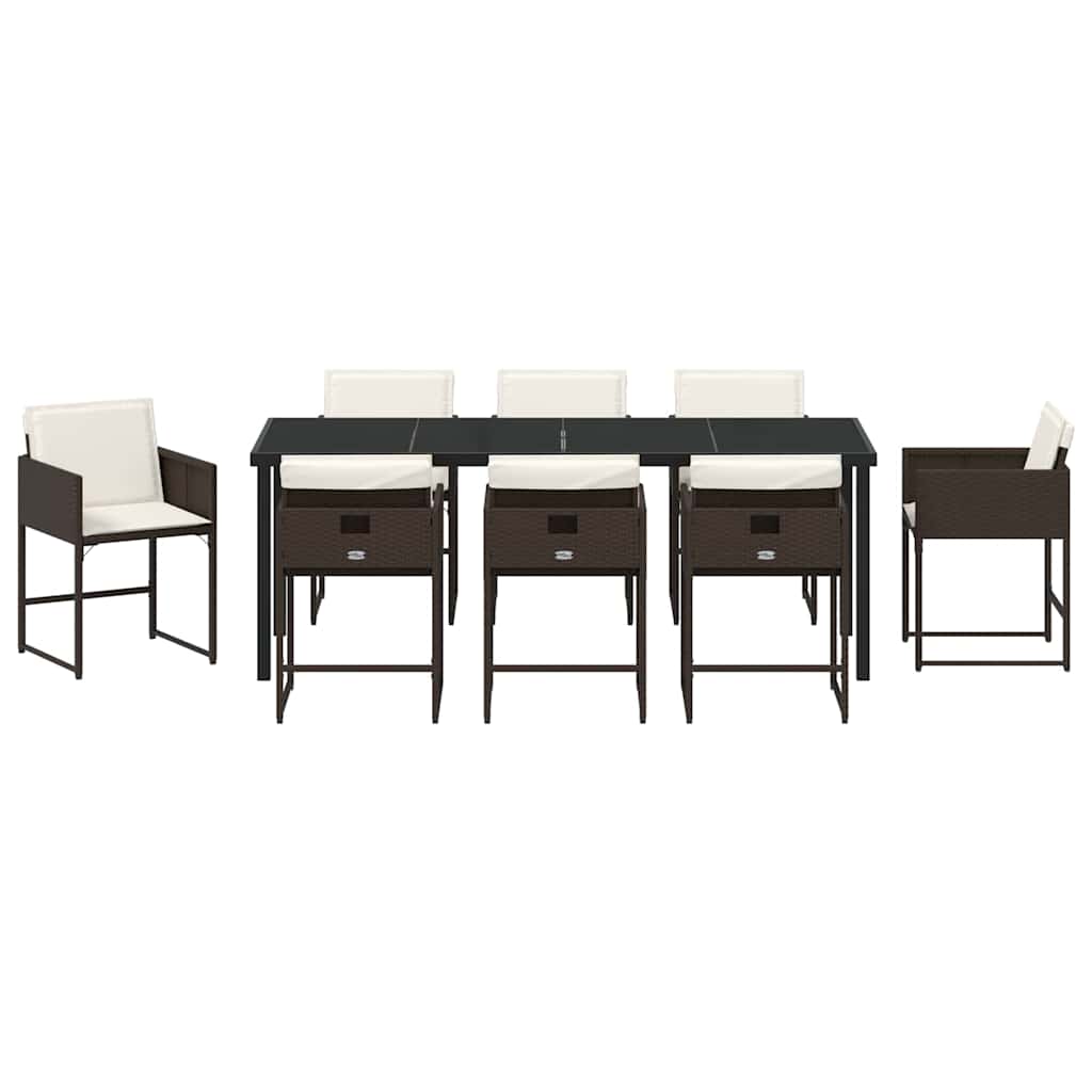 Have Spisebordssæt med pude 9 pcs Brun polyrattan