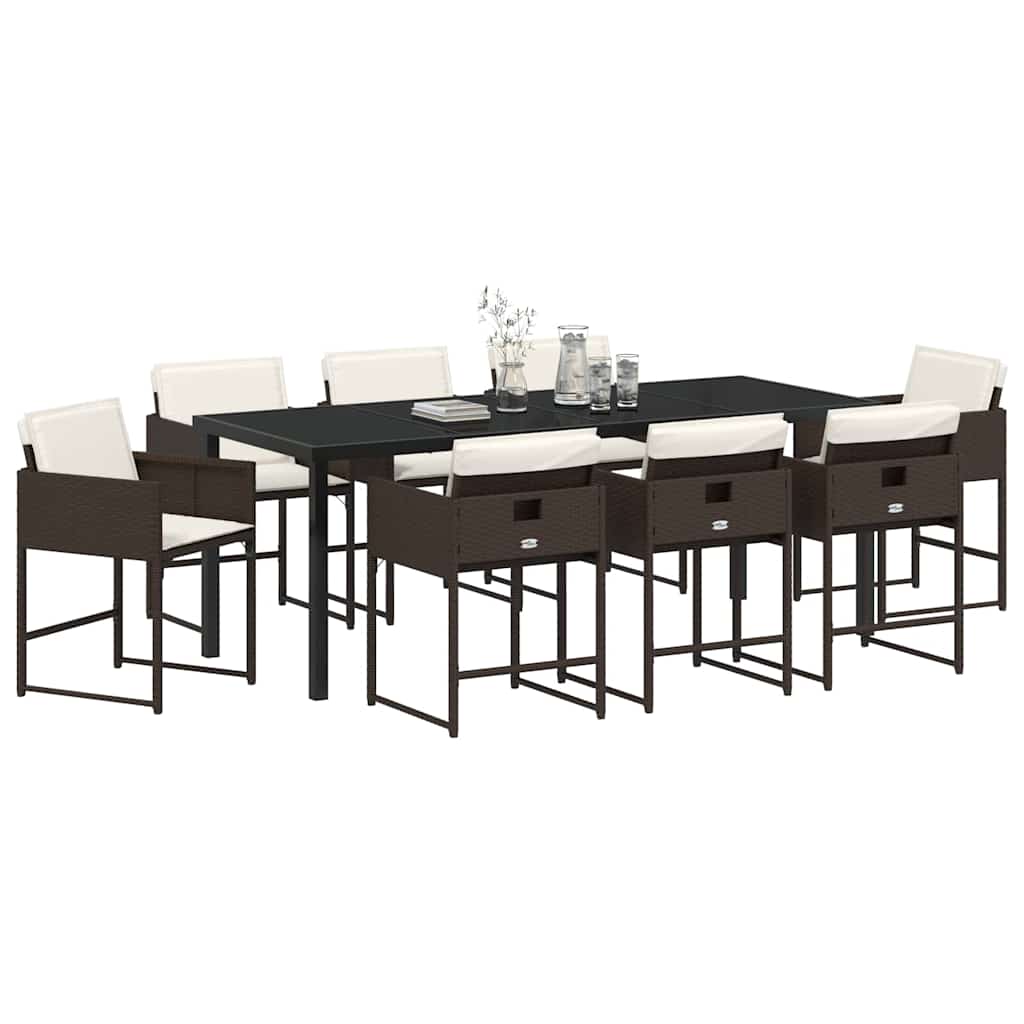 Have Spisebordssæt med pude 9 pcs Brun polyrattan