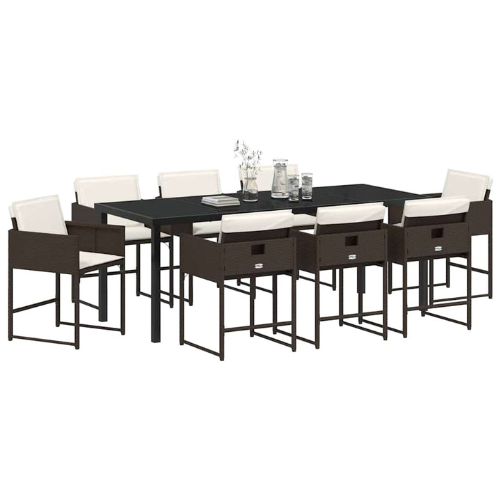 Have Spisebordssæt med pude 9 pcs Brun polyrattan