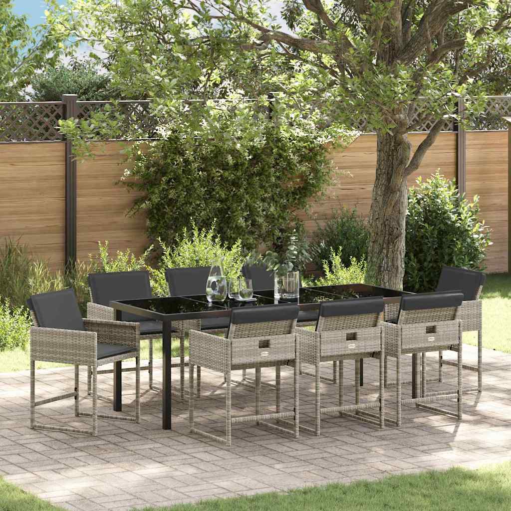 Have Spisebordssæt med pude 9 pcs Lysegrå polyrattan