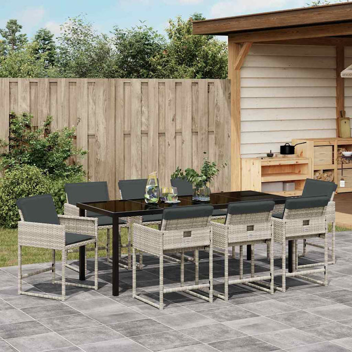 Have Spisebordssæt med pude 9 pcs Lysegrå polyrattan
