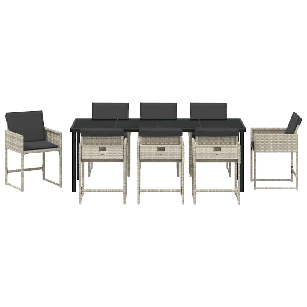 Have Spisebordssæt med pude 9 pcs Lysegrå polyrattan