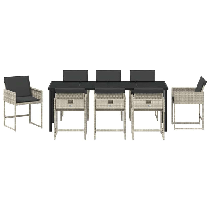 Have Spisebordssæt med pude 9 pcs Lysegrå polyrattan