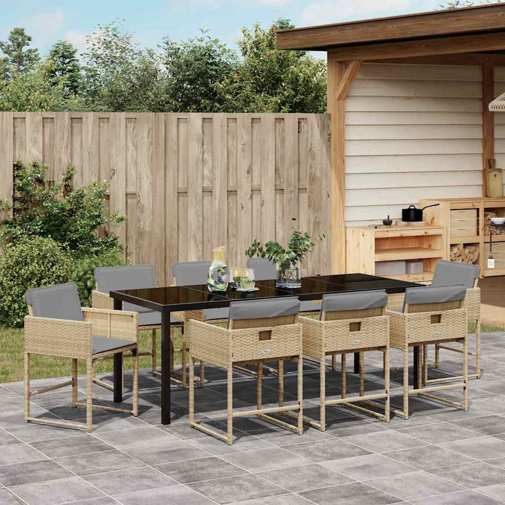 Have Spisebordssæt med pude 9 pcs Beige polyrattan