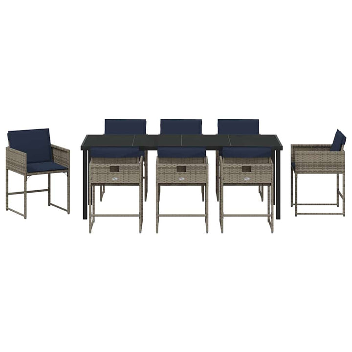 Have Spisebordssæt med pude 9 pcs Grå polyrattan
