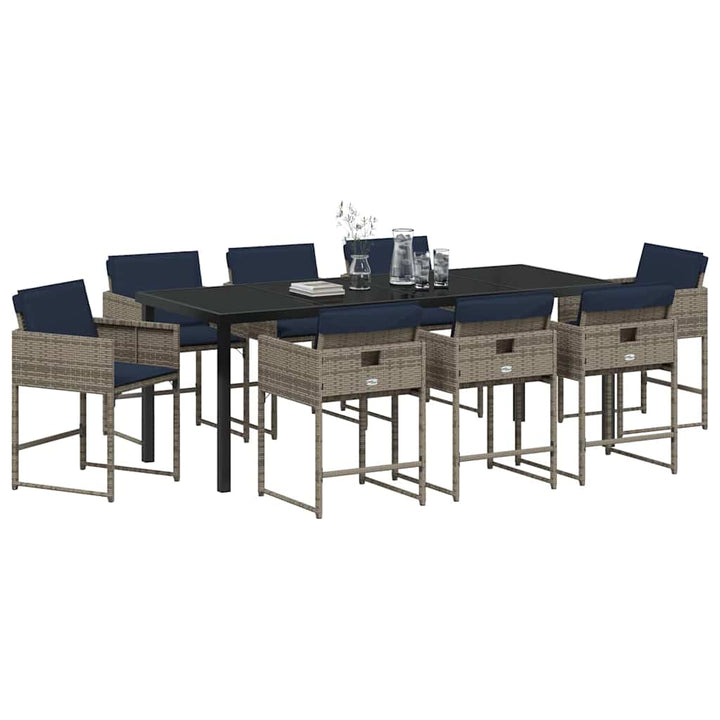 Have Spisebordssæt med pude 9 pcs Grå polyrattan