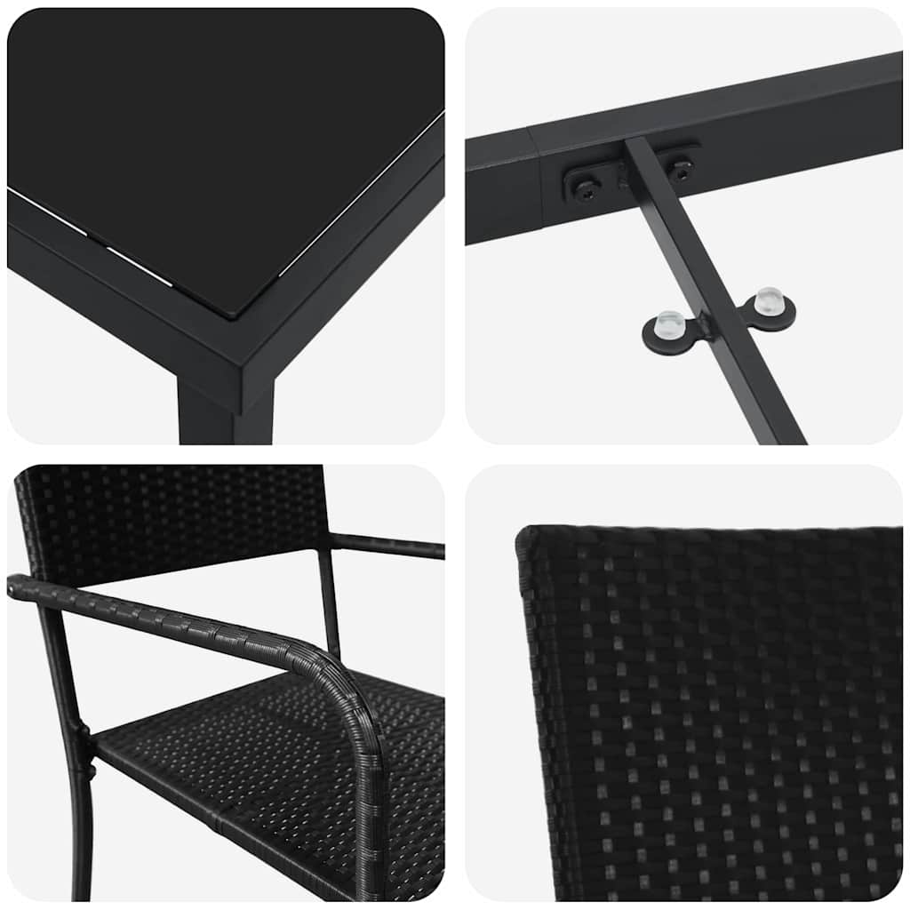 Have Spisebordssæt med pude 5 pcs Sort polyrattan