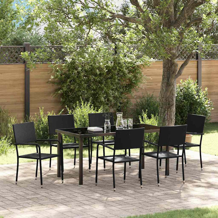 Have Spisebordssæt med pude 7 pcs Sort polyrattan