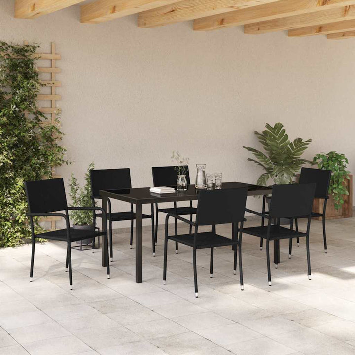 Have Spisebordssæt med pude 7 pcs Sort polyrattan