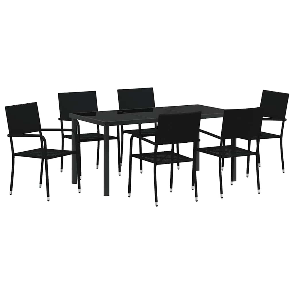 Have Spisebordssæt med pude 7 pcs Sort polyrattan